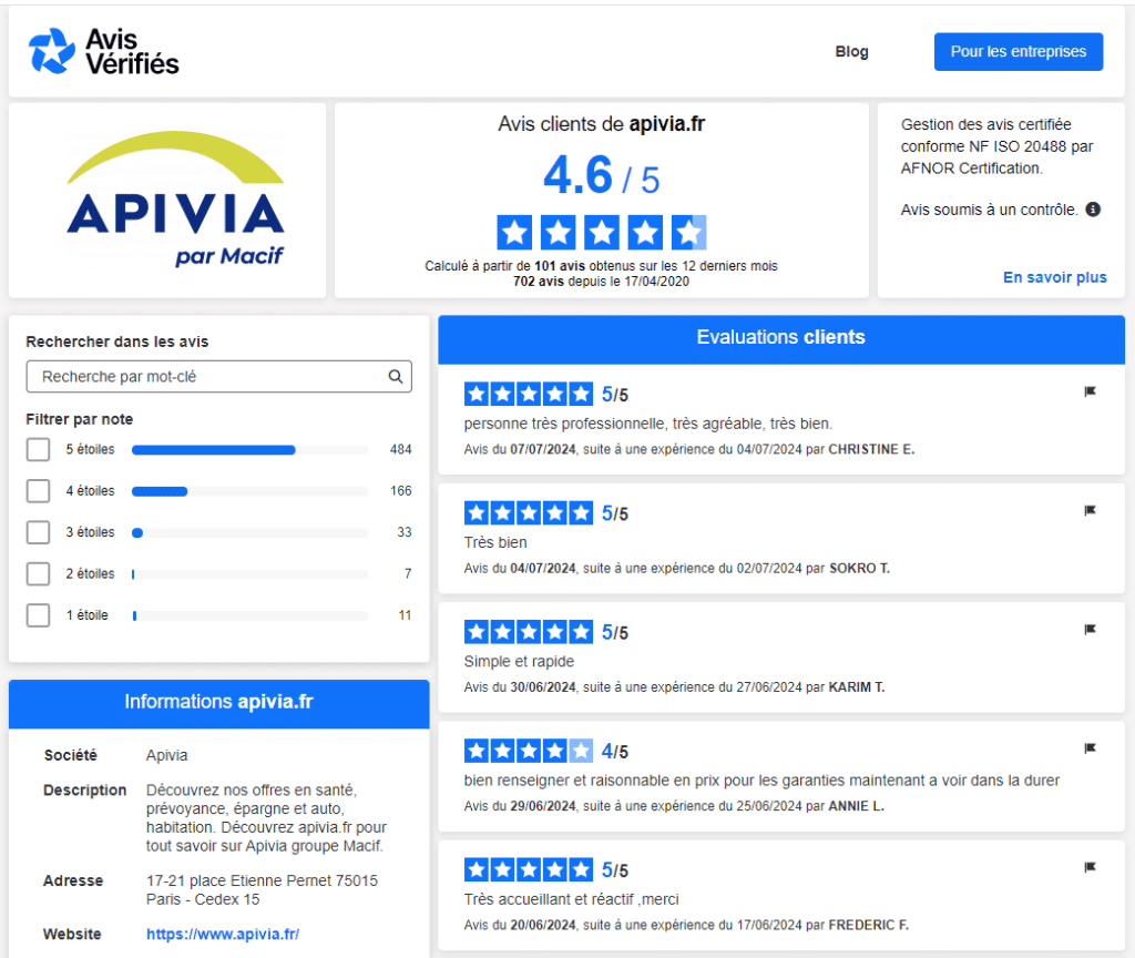 avis clients apivia